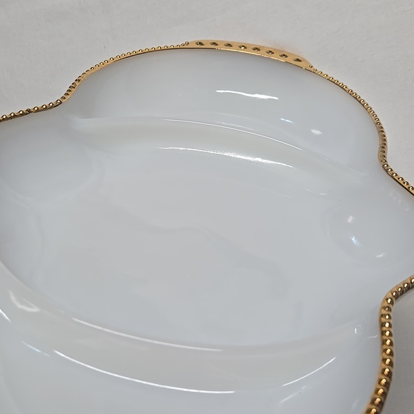 Fire King Oven Ware White Glass Divided 3 Section Gold Colored Trim Dish Tray - Picture 8 of 14